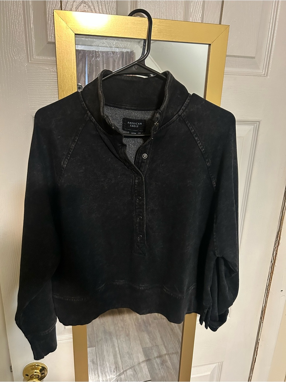 American Eagle Outfitters Black Women's Snap-Front Turtleneck Pullover